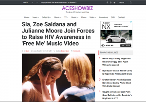 AceShowbiz: Sia, Zoe Saldana and Julianne Moore Join Forces to Raise HIV Awareness in 'Free Me' Music Video