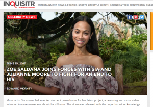Inquisitr: Zoe Saldana Joins Forces with Sia and Julianne Moore to Fight for an End to HIV