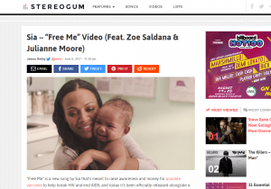 Stereogum: Sia – “Free Me” Video (Feat. Zoe Saldana & Julianne Moore)