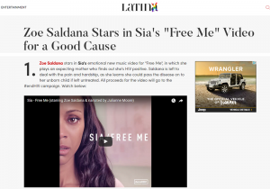 Latina Article: Zoe Saldana Stars in Sia's "Free Me" Video for a Good Cause